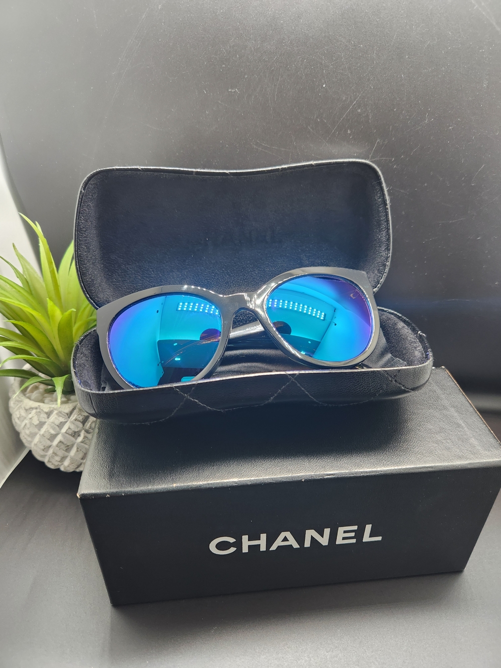 Chanel Women's Cat-Eye Sunglasses In Blue Mirror View 4